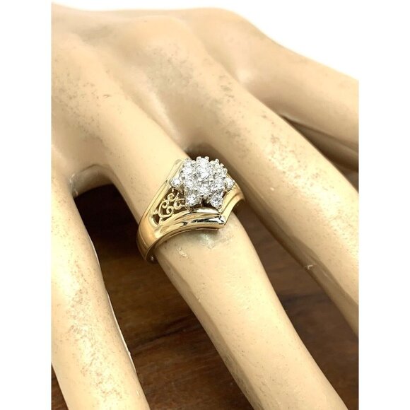 Cocktail Ring Diamond 14k Yellow Gold Cluster 0.35ctw Estate Women's Siz… - Picture 6 of 16